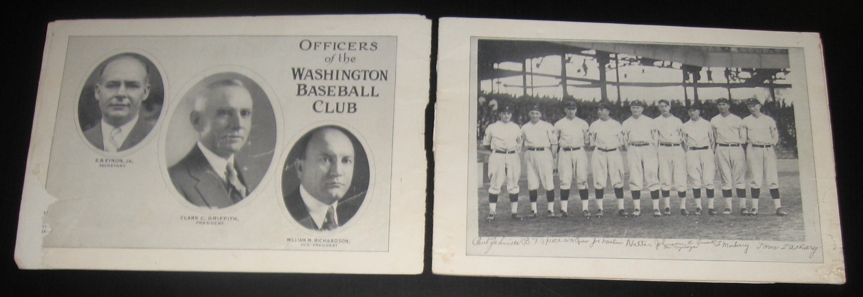 1924 Senators World Series Score Card W/ Walter Johnson