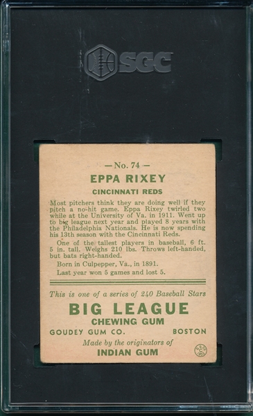 1933 Goudey #74 Eppa Rixey SGC 2.5