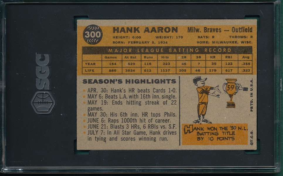 1960 Topps #300 Hank Aaron SGC 5