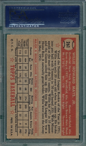 1952 Topps #261 Willie Mays PSA 5
