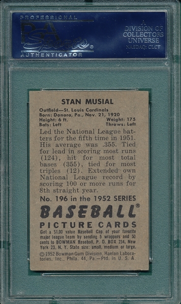1952 Bowman #196 Stan Musial PSA 4