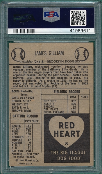 1954 Red Heart Jim Gilliam PSA 5