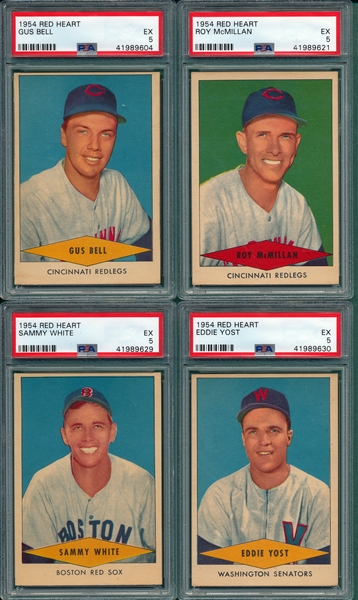 1954 Red Heart Lot of (4) W/ Bell PSA 5