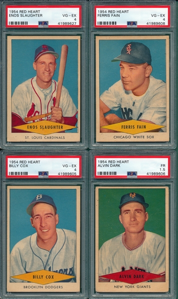 1954 Red Heart Lot of (4) W/ Slaughter PSA 4