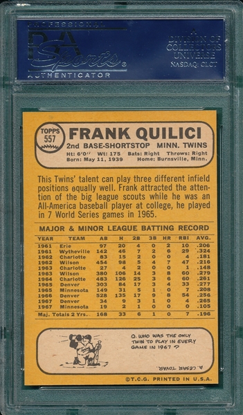 1968 Topps #557 Frank Quilici PSA 9 *MINT*