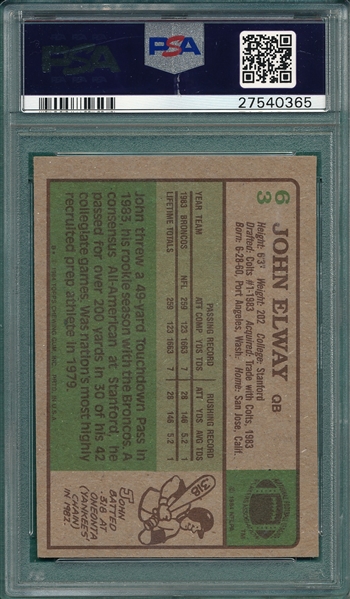 1984 Topps Football #63 John Elway PSA 6 *Rookie*