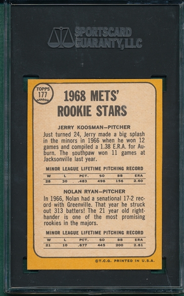 1968 Topps #177 Nolan Ryan SGC 6 *Rookie*