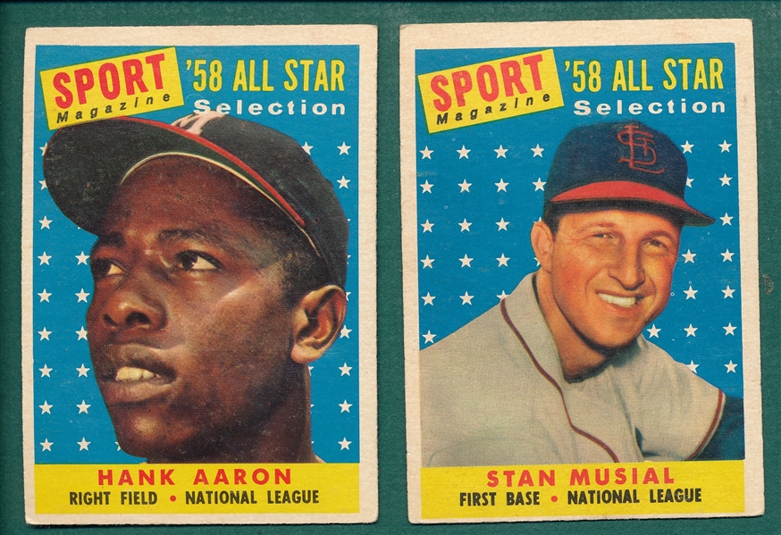 1958 Topps #476 Musial & #488 Aaron, All Stars, Lot of (2)