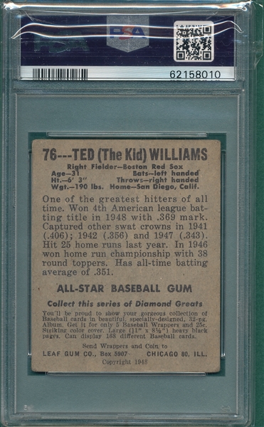 1948 Leaf #76 Ted Williams PSA 2.5