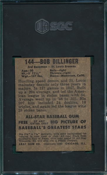 1948 Leaf #144 Bob Dillinger SGC Authentic *SP*