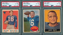 1959-61 Topps Football W/ Huff & Gifford, Lot of (3) PSA 5