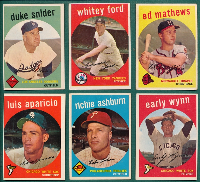 1959 Topps Lot of (6) Hall of Famers W/ #20 Snider