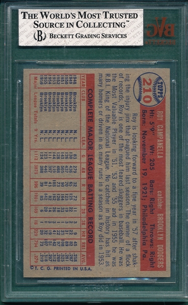 1957 Topps #210 Roy Campanella BVG 6