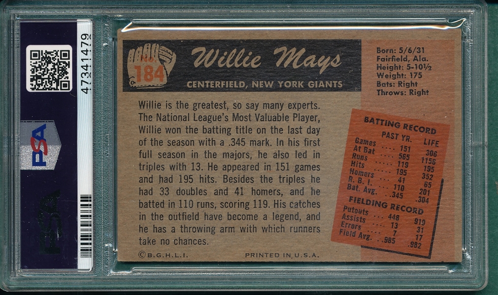 1955 Bowman #184 Willie Mays PSA 4