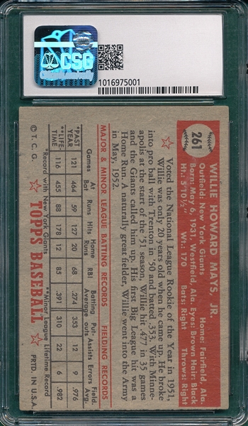 1952 Topps #261 Willie Mays CSG 3.5