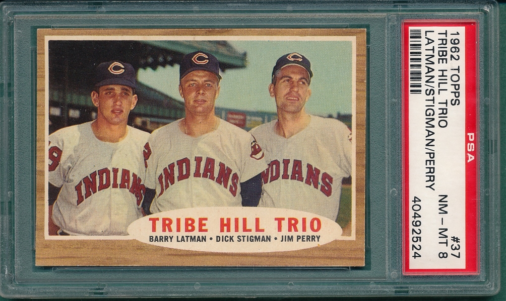 1962 Topps #37 Tribe Hill Trio PSA 8