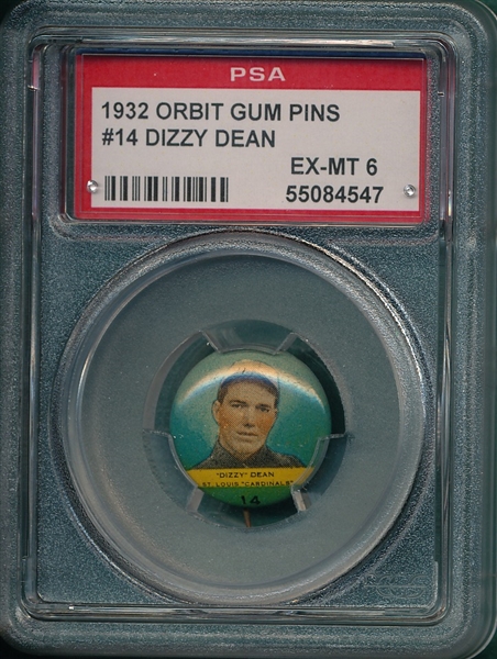 1932 Orbit Gum Pins #14 Dizzy Dean PSA 6