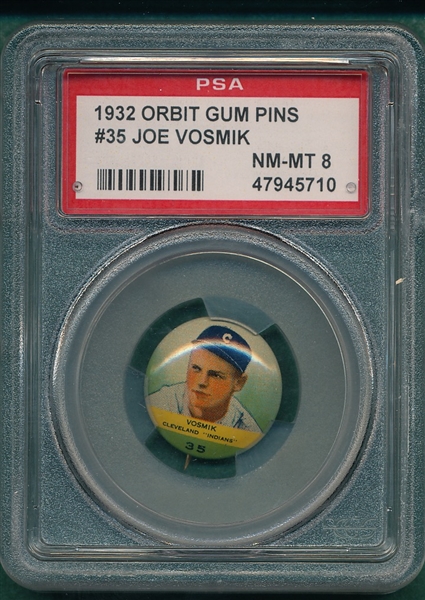 1932 Orbit Gum Pins #35 Joe Vosmik PSA 8