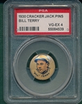 1930 Cracker Jack Pin Bill Terry PSA 4