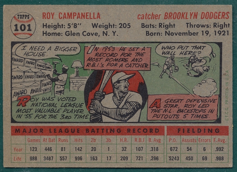 1956 Topps #101 Roy Campanella *Gray*