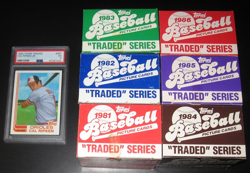 1981-86 Topps Traded Complete Sets, Lot of (6) W/ 82 Ripken PSA