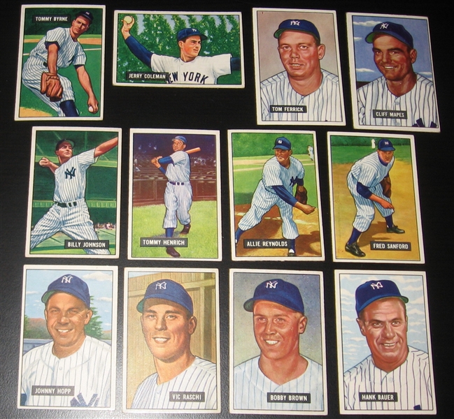 1951 Bowman Lot of (12) Yankees W/ #183 Bauer & #291 Henrich