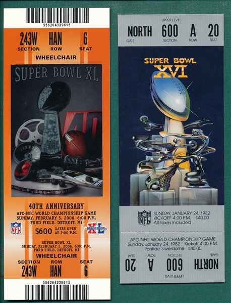 Super Bowl XVI & XL Full Tickets, Lot of (2)