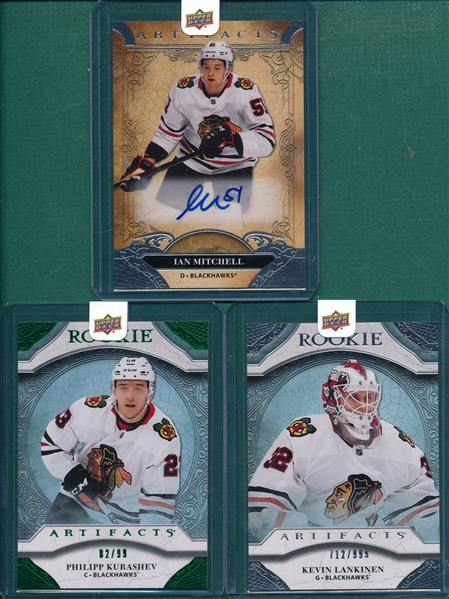 2021 Upper Deck Hockey Kurashev (82/99), Lankinen (goaltender) & Mitchell (autograph), Lot of (3)