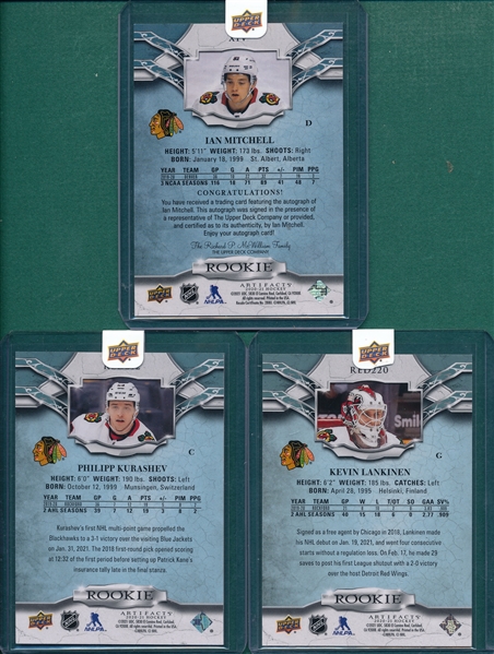 2021 Upper Deck Hockey Kurashev (82/99), Lankinen (goaltender) & Mitchell (autograph), Lot of (3)