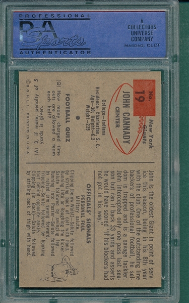 1954 Bowman Football #19 John Cannady PSA 8