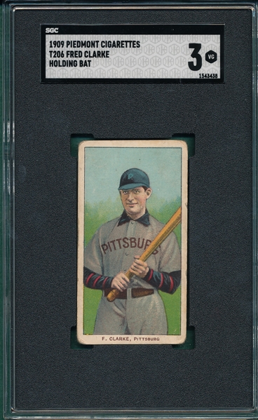 1909-1911 T206 Clarke, Bat, Piedmont Cigarettes SGC 3