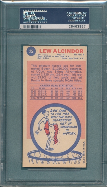 1969 Topps Basketball #25 Lew Alcindor PSA 5 *Rookie*