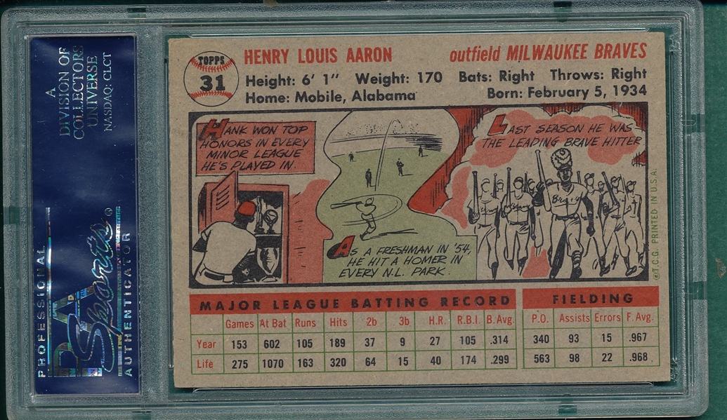 1956 Topps #31 Hank Aaron PSA 6 *Gray*