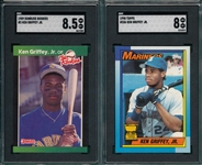 1989 Donruss Rookies #3 SGC 8.5, Rookie & 1990 #336 SGC 8, Griffey Jr., Lot of (2) SGC