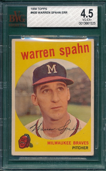 1959 Topps #40 Warren Spahn BVG 4.5 *Partial 3*