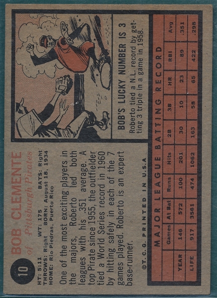 1962 Topps #10 Bob Clemente