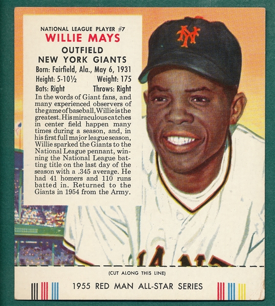 1955 Red Man #7 NL Willie Mays