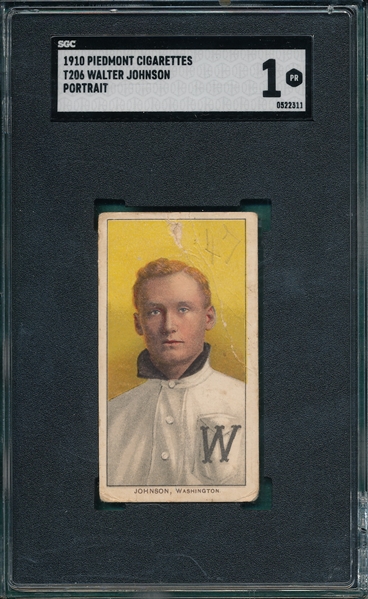 1909-1911 T206 Walter Johnson, Portrait, Piedmont Cigarettes SGC 1