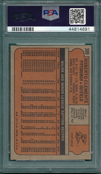 1972 Topps #33 Roberto Clemente PSA 8