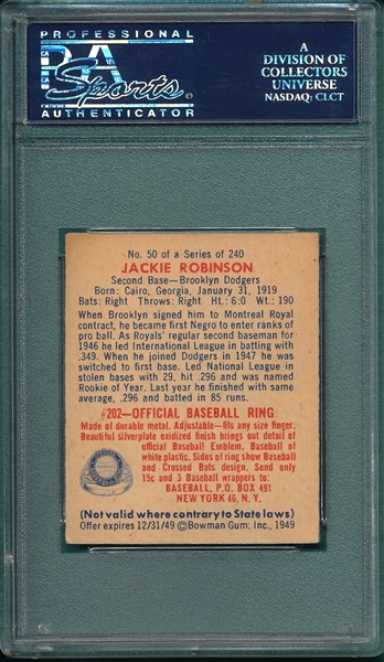 1949 Bowman #50 Jackie Robinson PSA 4