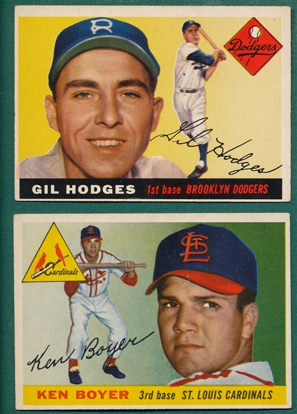 1955 Topps #125 K. Boyer, Rookie, & #187 Hodges, Lot of (2)