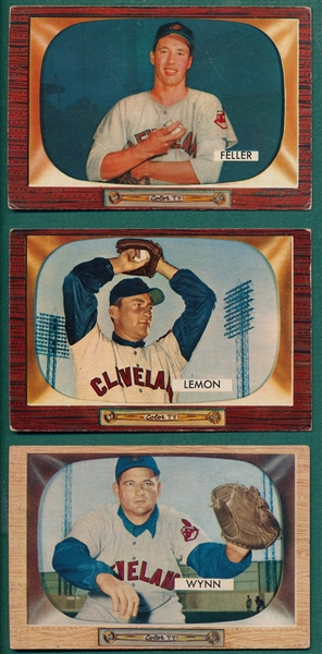 1955 Bowman #38 Wynn, #191 Lemon & #134 Feller, Lot of (3) HOFers