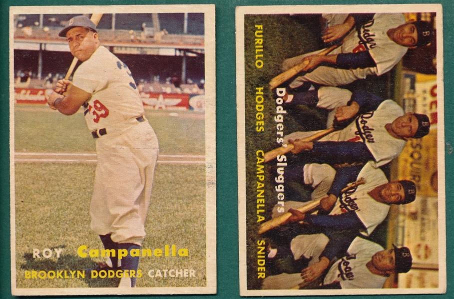 1957 Topps #400 Dodgers Sluggers & #210 Campanella, Lot of (2)