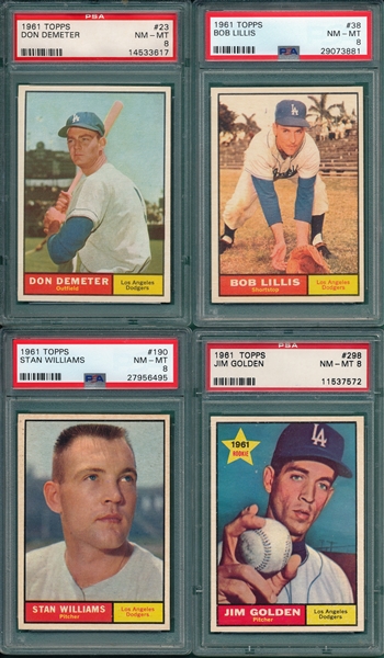 1961 Topps Lot of (4) Dodgers W/ #23 Demeter PSA 8