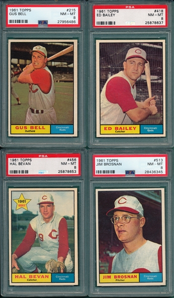 1961 Topps Lot of (4) Reds W/ #215 Bell PSA 8