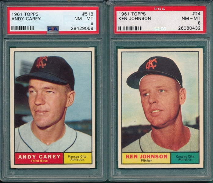 1961 Topps Lot of (5) Athletics W/ #518 Carey PSA 8