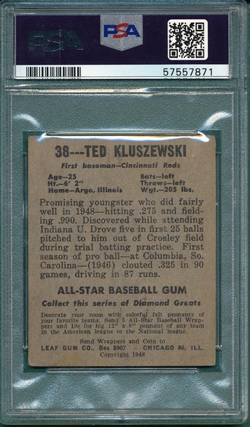 1948 Leaf #38 Ted Kluszewski PSA 3 *Rookie*