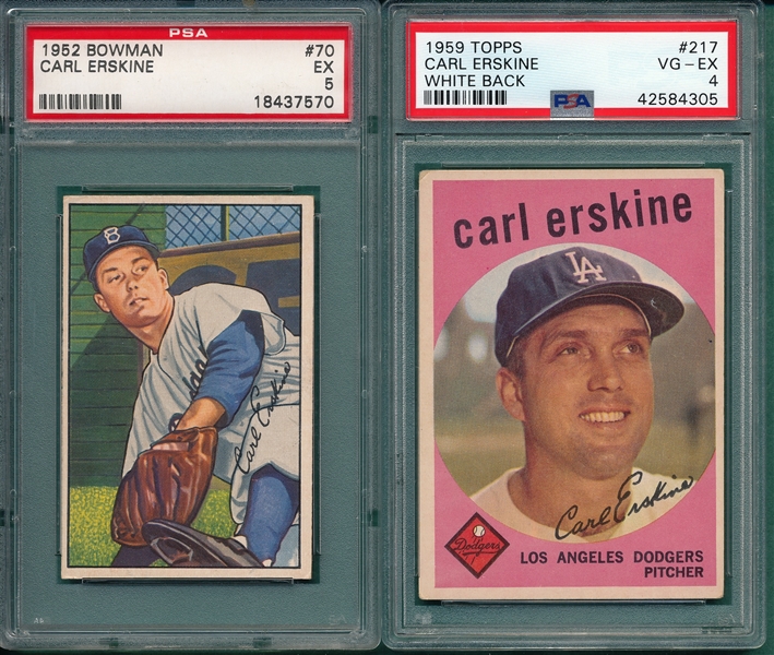 1952 Bowman & 1959 Topps Carl Erskine, Lot of (2) PSA