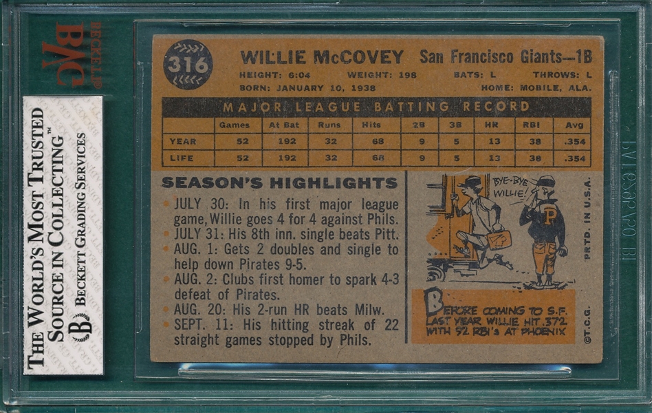 1960 Topps #316 Willie McCovey BVG 5 *Rookie*