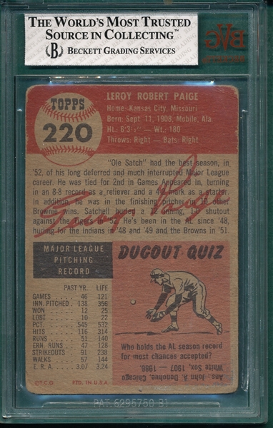 1953 Topps #220 Satchell Paige BVG 2.5